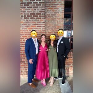 Abercrombie Pleated Cut Out Midi Dress Hot Pink